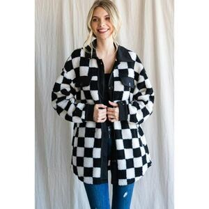 Jodifl The Stevie Checkered Fleece Shacket in Black/White Check B9108